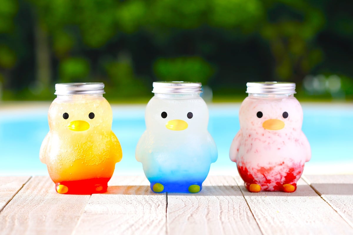 Colorful Penguin Drinks (from left: "Sunset," "Marine Blue," "Pink Pool")