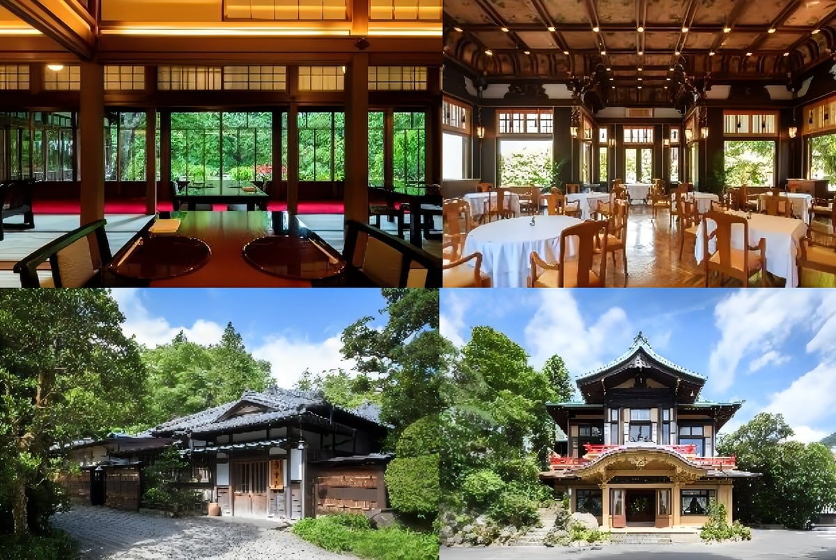 Former Imperial Villa Kikkaso (left) and Main Dining Room The Fujiya (right)