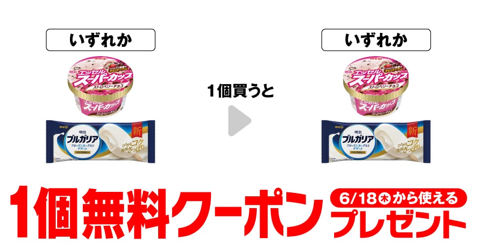 Buy one of either "Meiji Essel Strawberry Chocolate" or "Meiji Bulgaria Frozen Yogurt Dessert" and get one of the same product free.