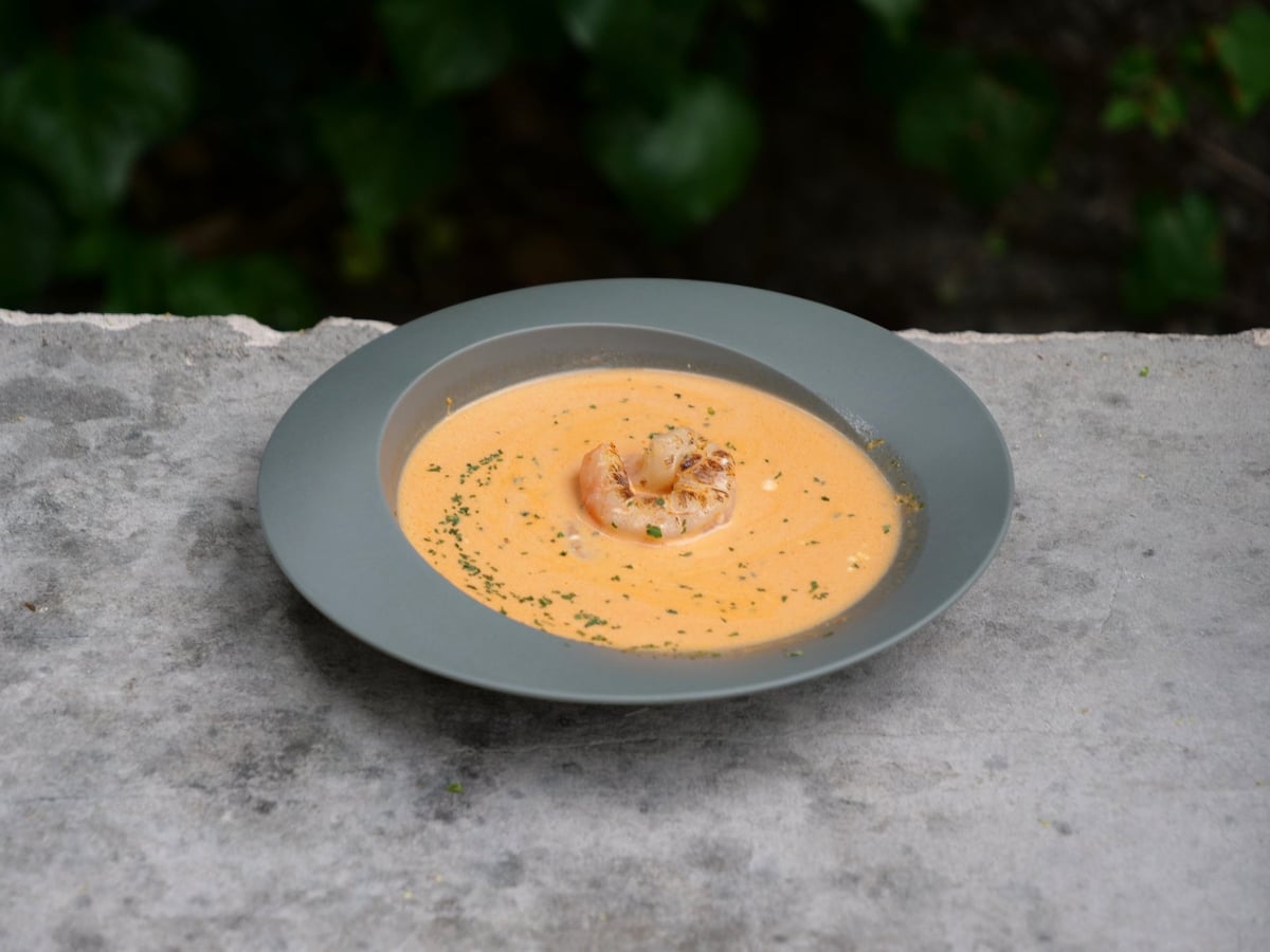 Chilled shrimp bisque soup.
