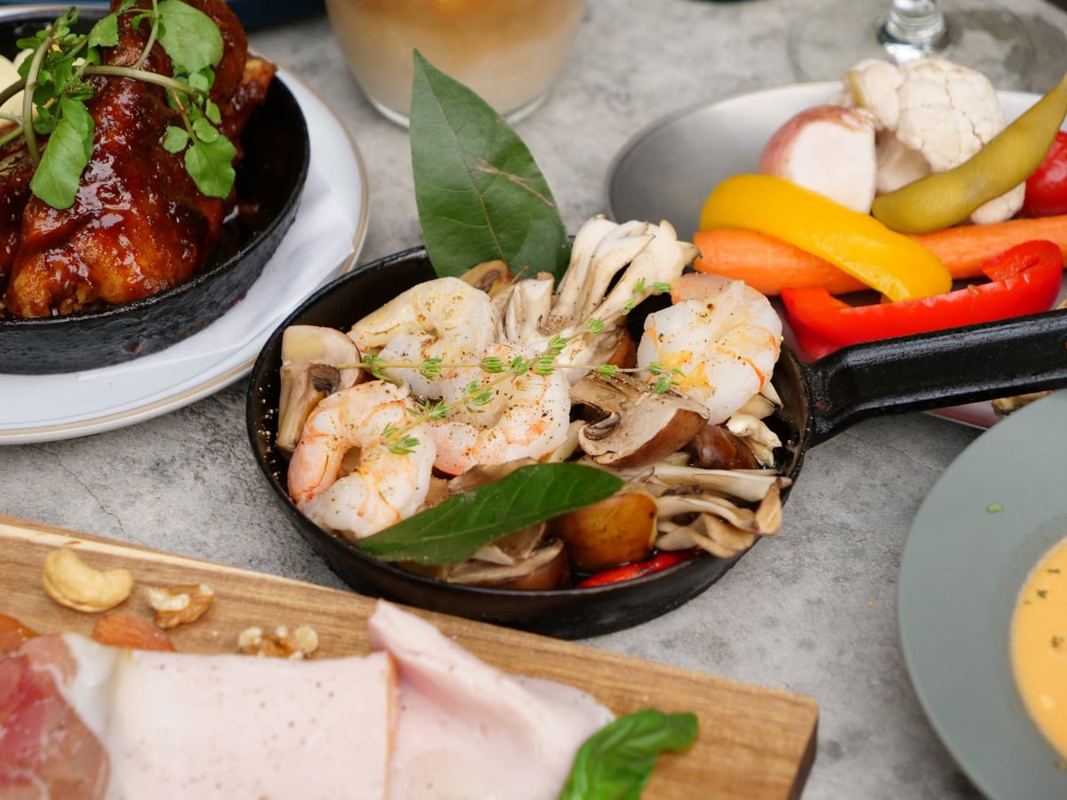 Shrimp and mushroom herb ajillo.
