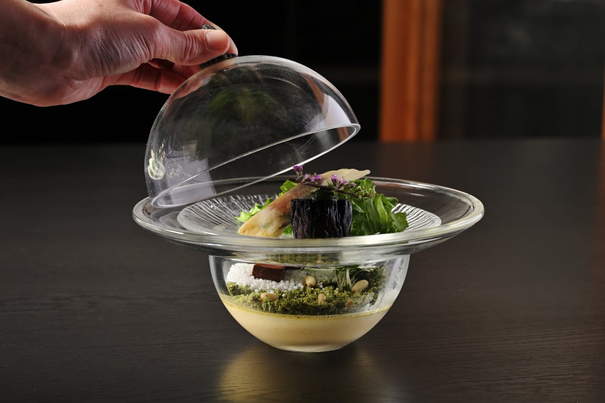 Savory dishes styled like a terrarium