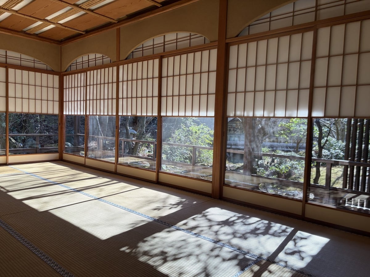 Tree shadows reflected on the 16-tatami mat floor