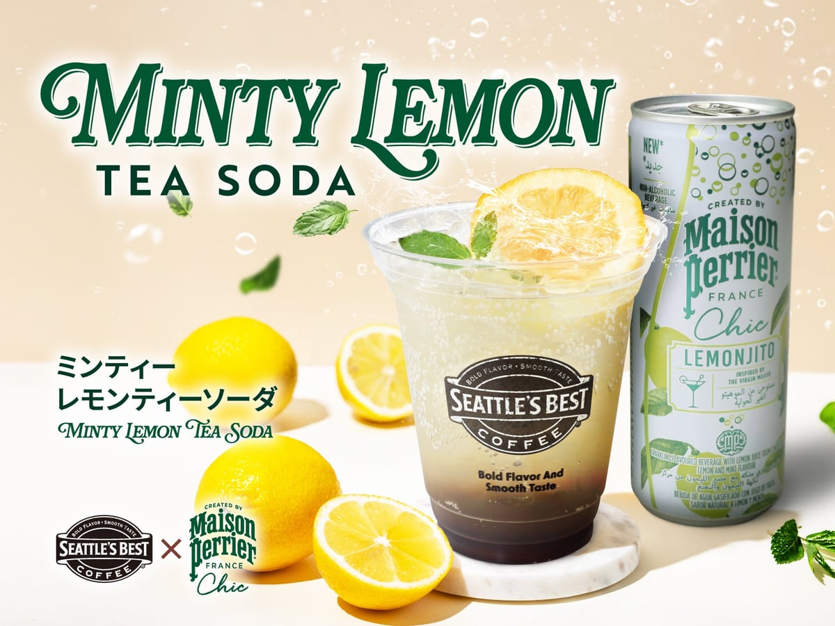 Seattle's Best Coffee in Fukuoka Offers Minty Lemon Tea Soda Using Maison Perrier Chic Lemohito From June 11