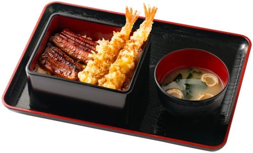 Unagi Shrimp Tempura Donburi with Miso Soup — ¥1,373 (tax included)