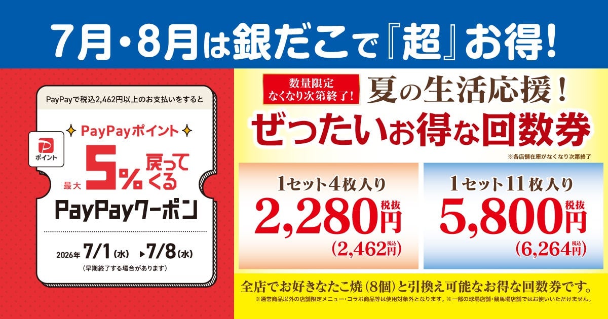 Tsukiji Gindaco Summer Ticket Campaign Nationwide from July 1