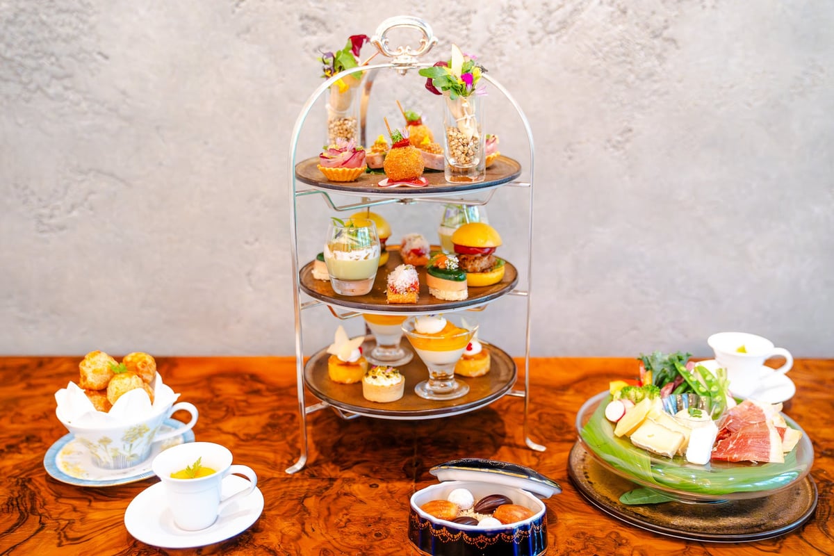 A small forest high tea resembling a course meal