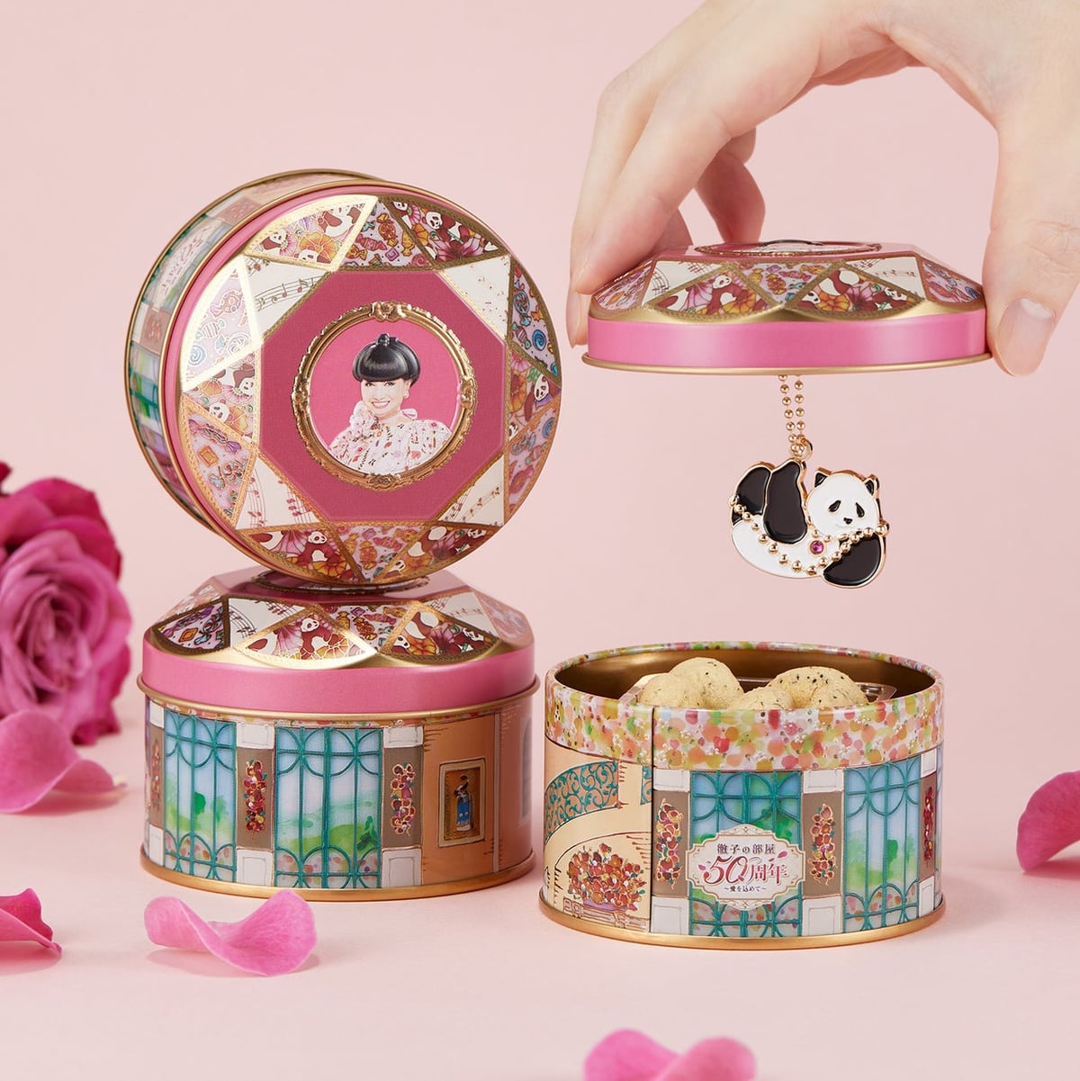 Free Panda Charm with New Tetsuko's Room Cookie Tin at Nihonbashi Exhibition