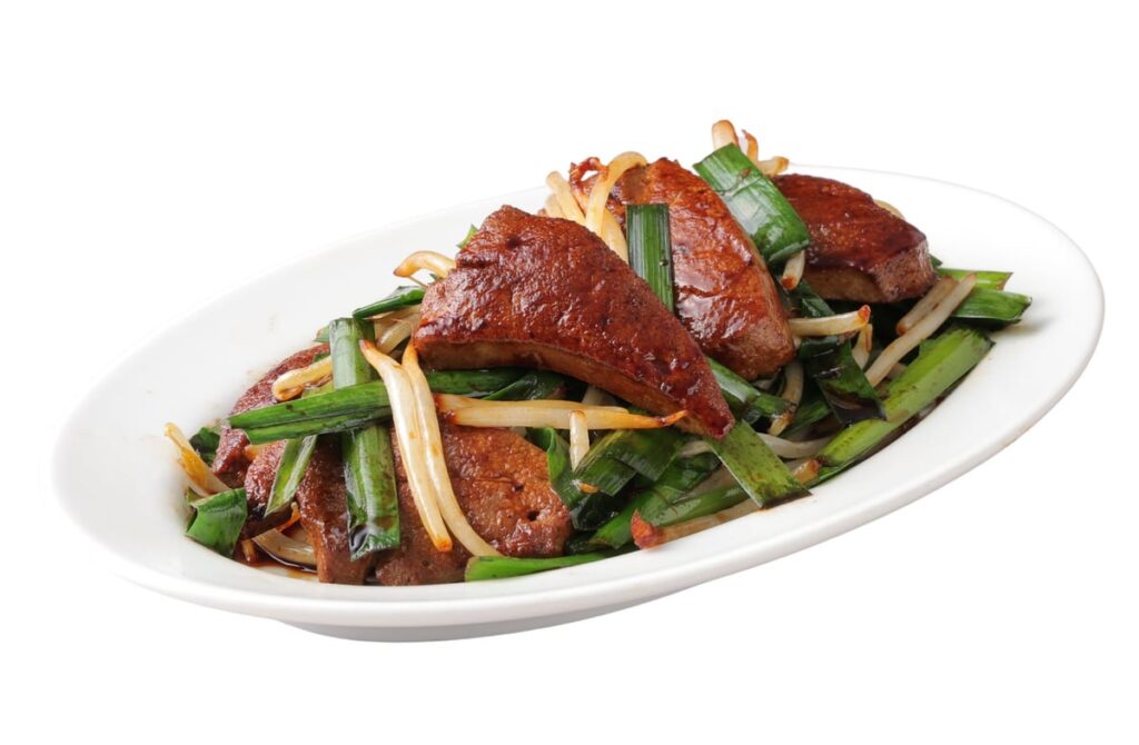 Absolutely Delicious Liver and Garlic Chives Stir-fry ¥580 (tax included ¥638)