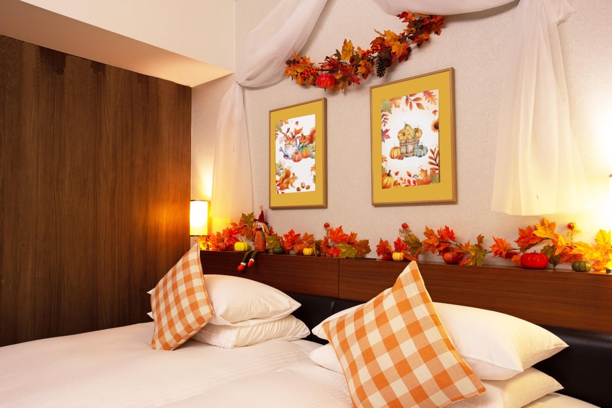 Playful decorations around the bed