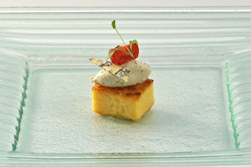Polenta Cake Salé with Blue Cheese and Eggplant Cream