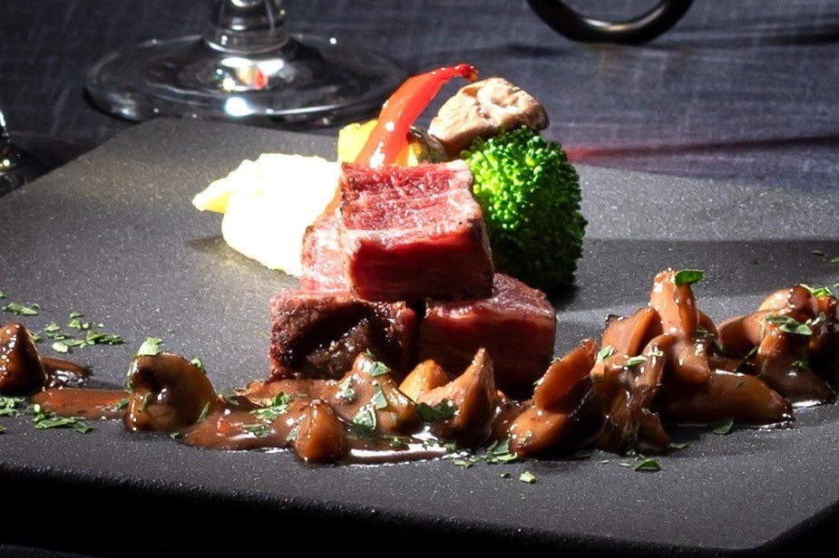 Grilled domestic beef fillet with autumn vegetables in a Madeira cream sauce