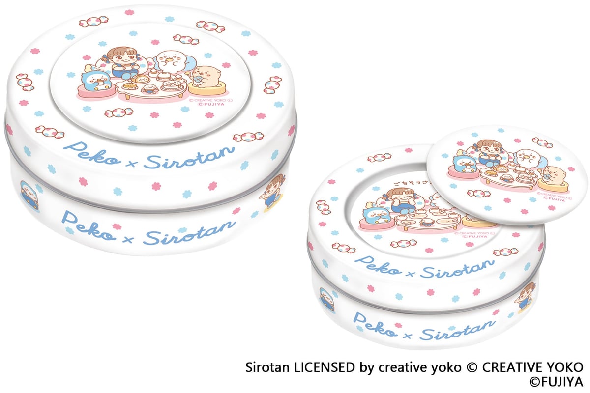 Magnet-Attached Milky Can (Peko-chan × Shirotan) with 5 Milky candies inside — ¥770 (tax included) each