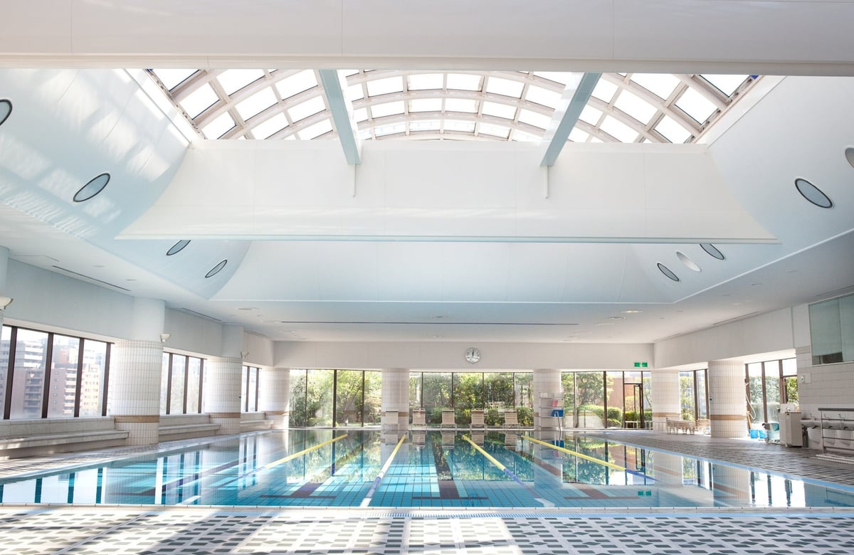 A heated 25m×5 lane pool.