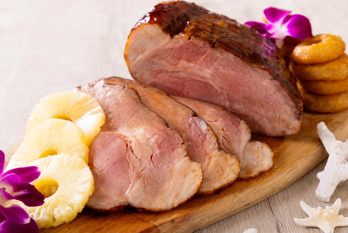 Chef's hearty cut of 'Hawaiian Roast Pork with Polynesian Sauce'.