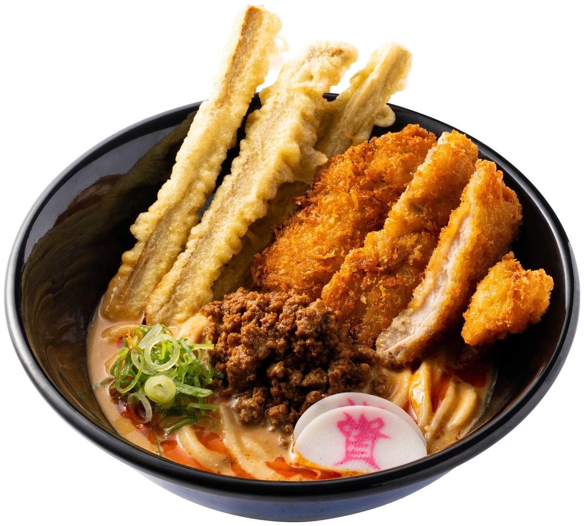 Volume-packed Cold Dan Dan Udon with Chicken Katsu — ¥1,043 (tax included)