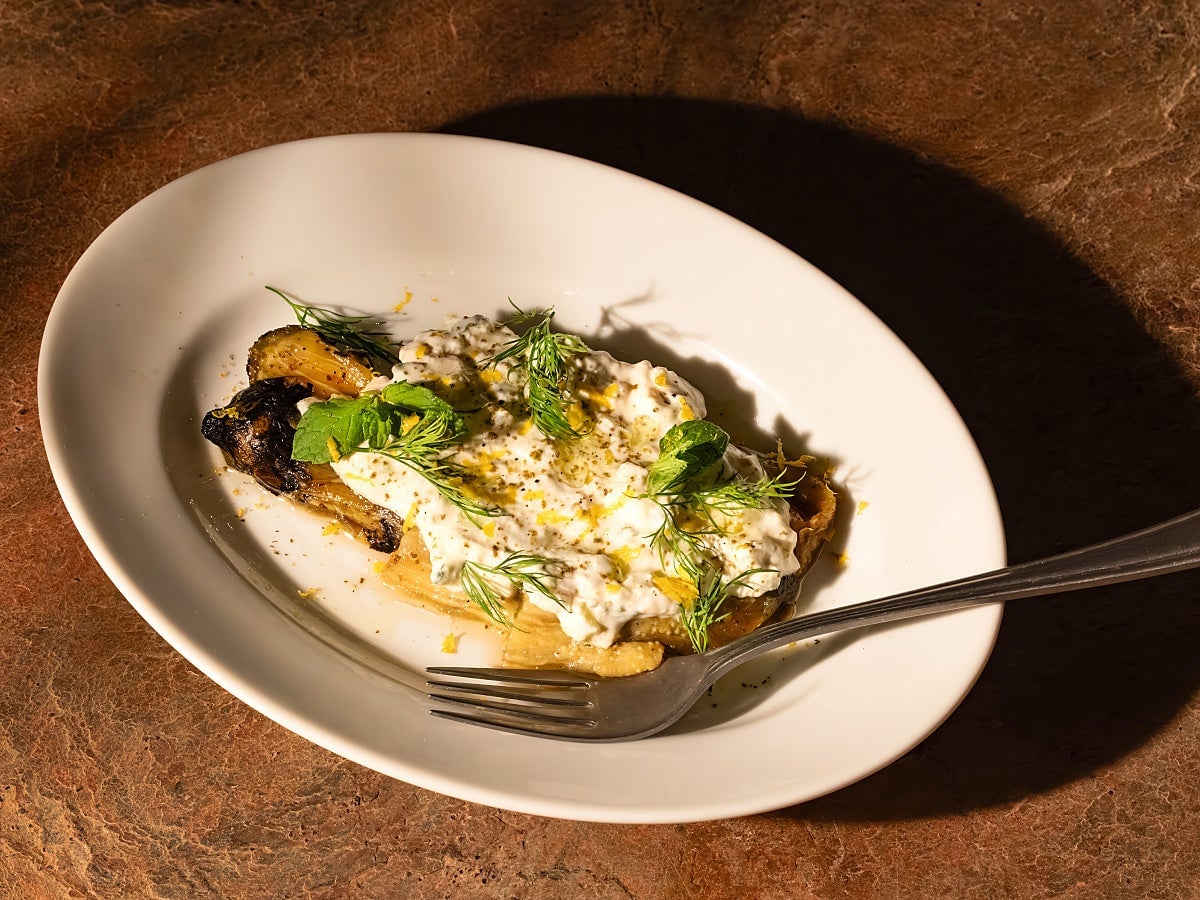 Chilled grilled eggplant marinated with aji-sansho zatziki sauce — ¥935 (tax included)