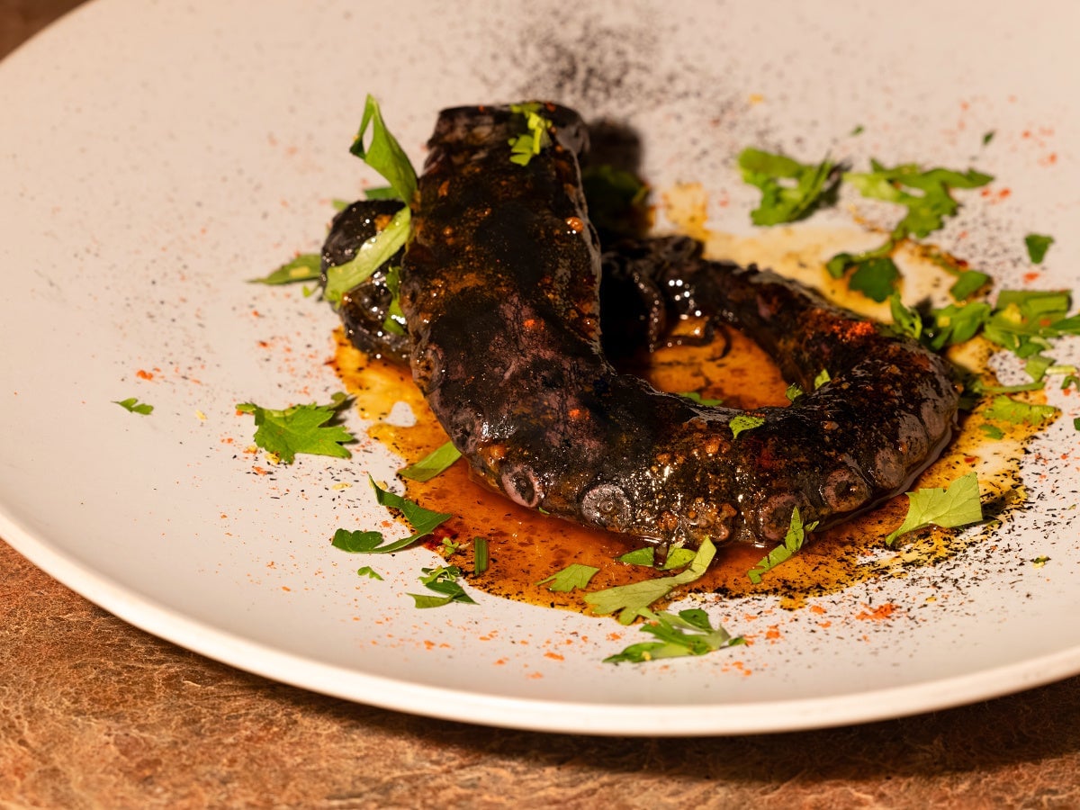 Tender octopus cooked over bamboo charcoal with nduja oil and herbs — ¥2,200 (tax included)