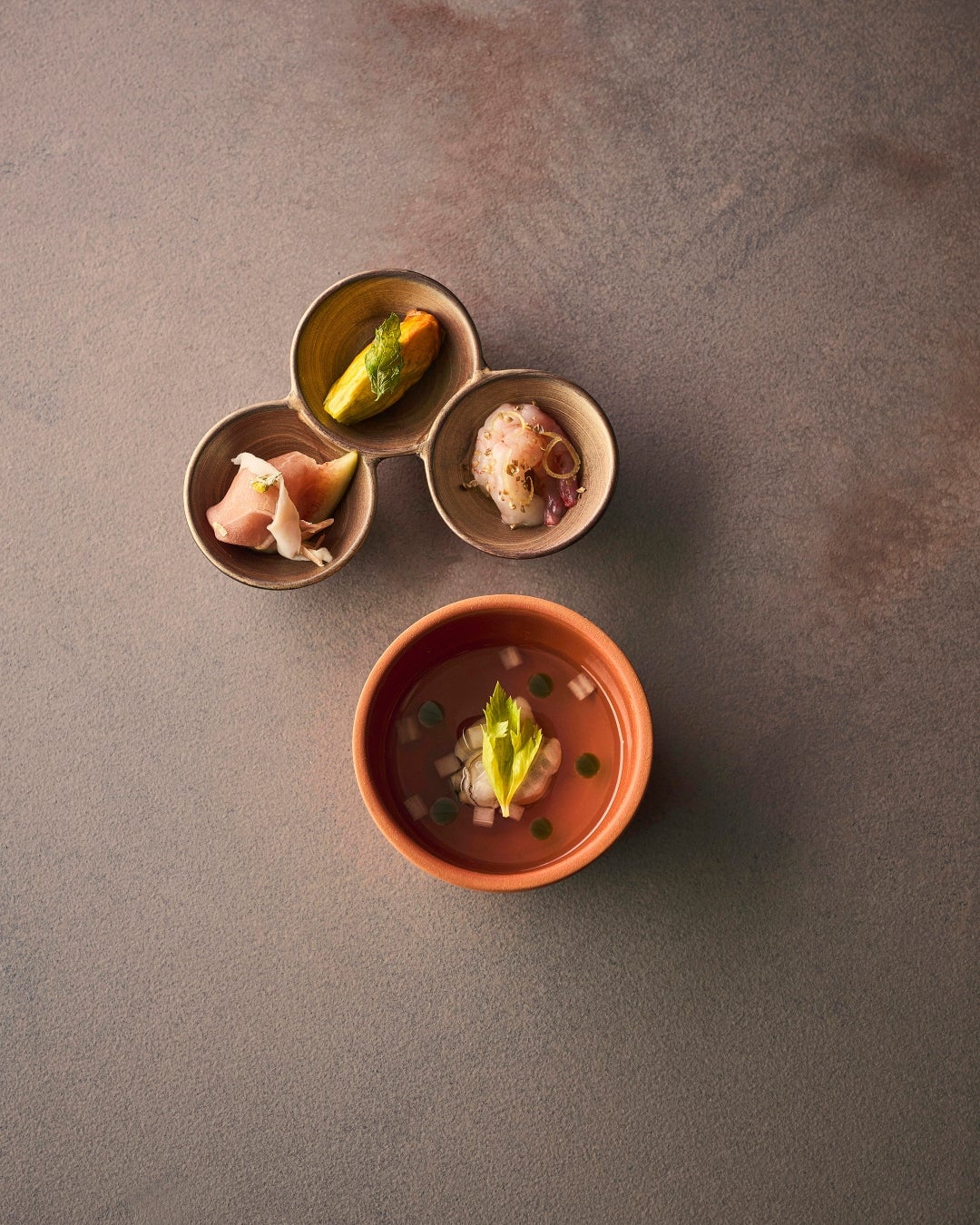 Chilled tomato consomme and three appetizers — ¥33,000 (tax included) for the full course