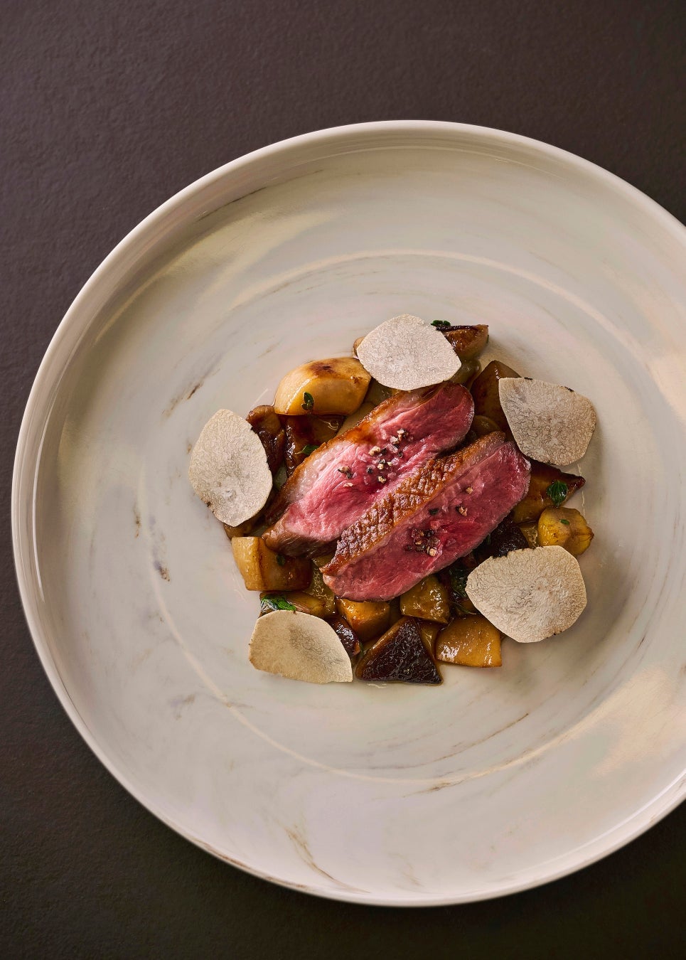 Roasted Kasumi duck from Ibaraki — ¥33,000 (tax included) for the full course