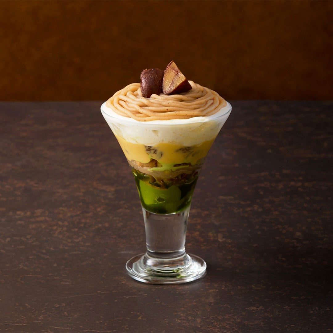 Mini Size Matcha and Shibukawa Chestnut Mont Blanc Parfait with Rum Raisin Custard