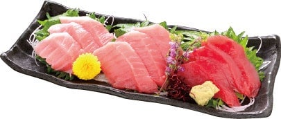 Image of three kinds of bluefin tuna sashimi.