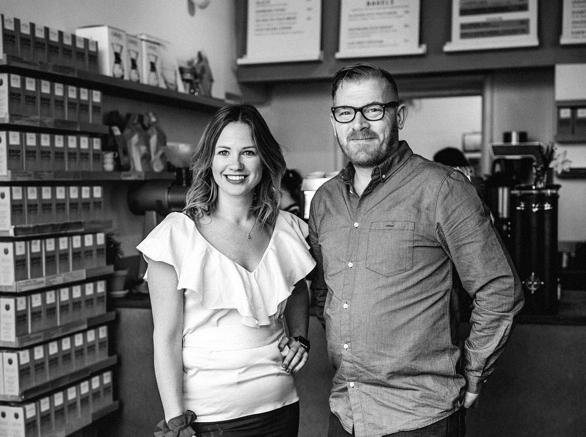 Joanna Alm Leighton, co-owner of Drop Coffee Roasters in Stockholm, with Stephen Leighton
