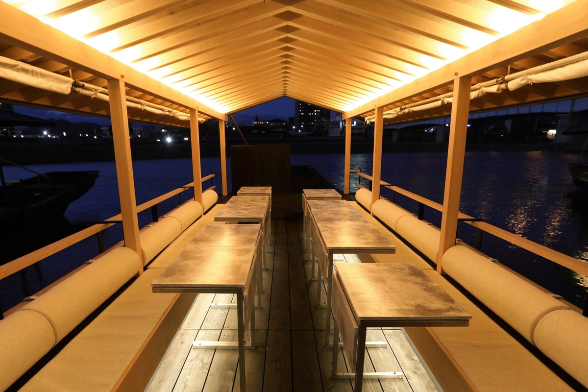 A beautiful luxury boat floating in the dark