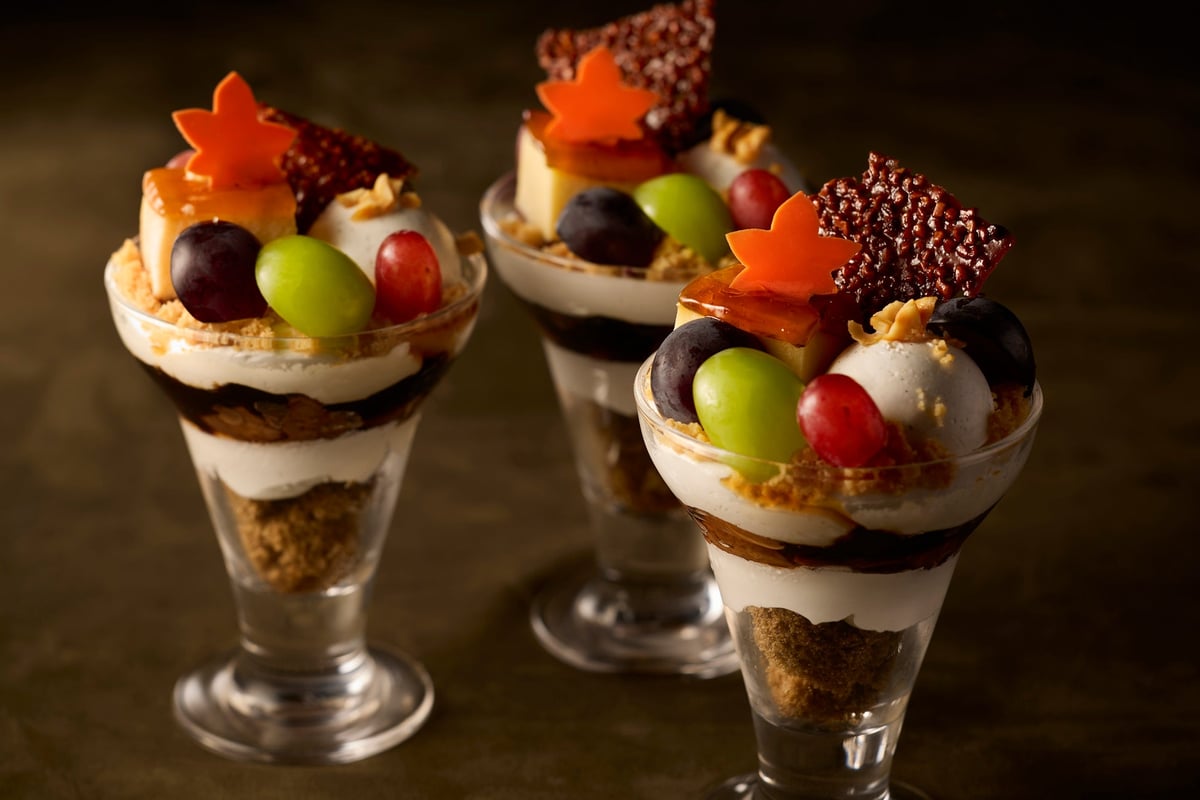 Harvest parfait with three kinds of premium grapes, chestnuts, and nuts