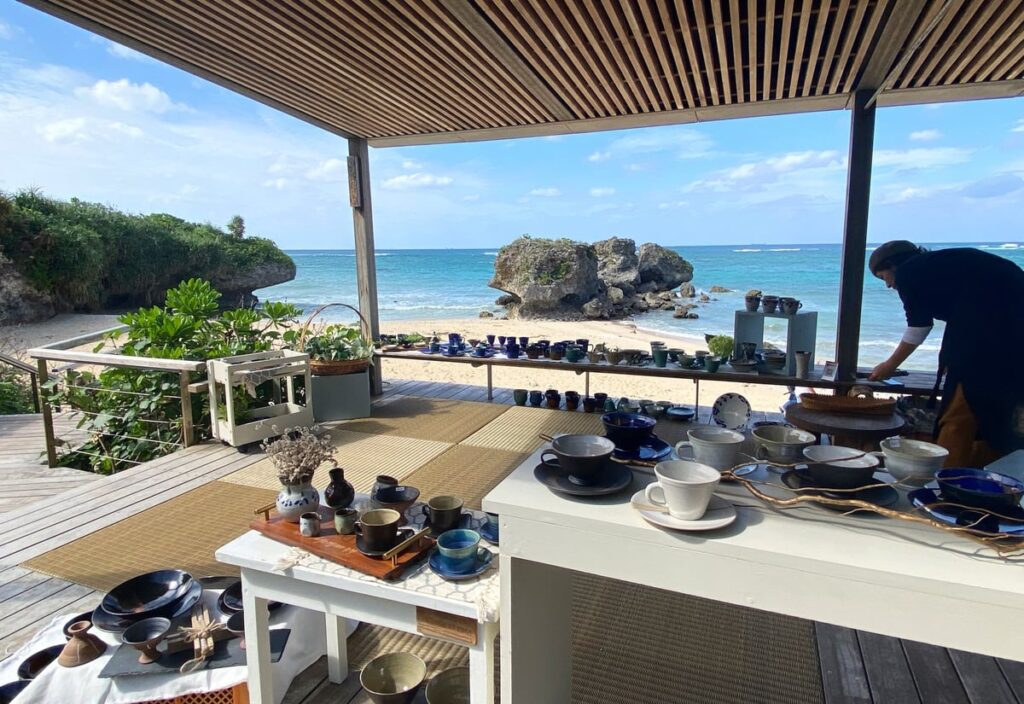 Yachimun pottery direct sales event held on weekends with booths from 4 to 6 studios in Yomitan Village