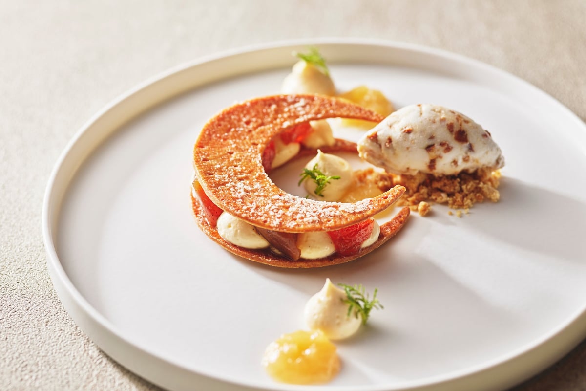 Reconstructed Tarte Tatin *Please note this is an image. Actual menu items may differ.