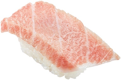 Savor our large cut toro bincho tuna with basil salt lemon for ¥128 (tax included ¥140).