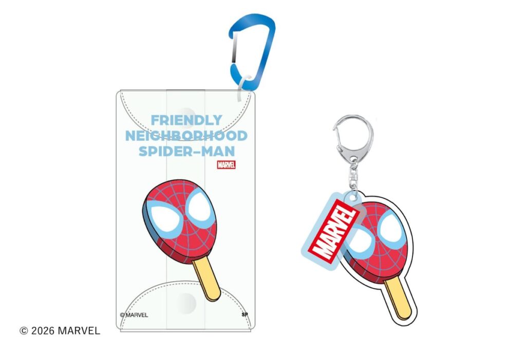 Spider-Man Ice Cream Vinyl Pouch and Acrylic Keychain — ¥1,100 each
