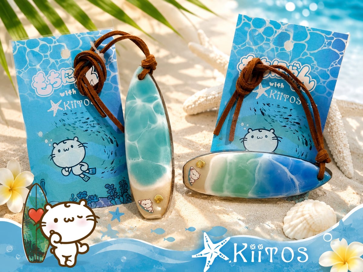 Images 10-11 Resin keychains and coasters by Kiitos inspired by the Shonan sea. Each piece is handmade, with unique expressions of the sea, wave patterns, and colors, making every item one of a kind.