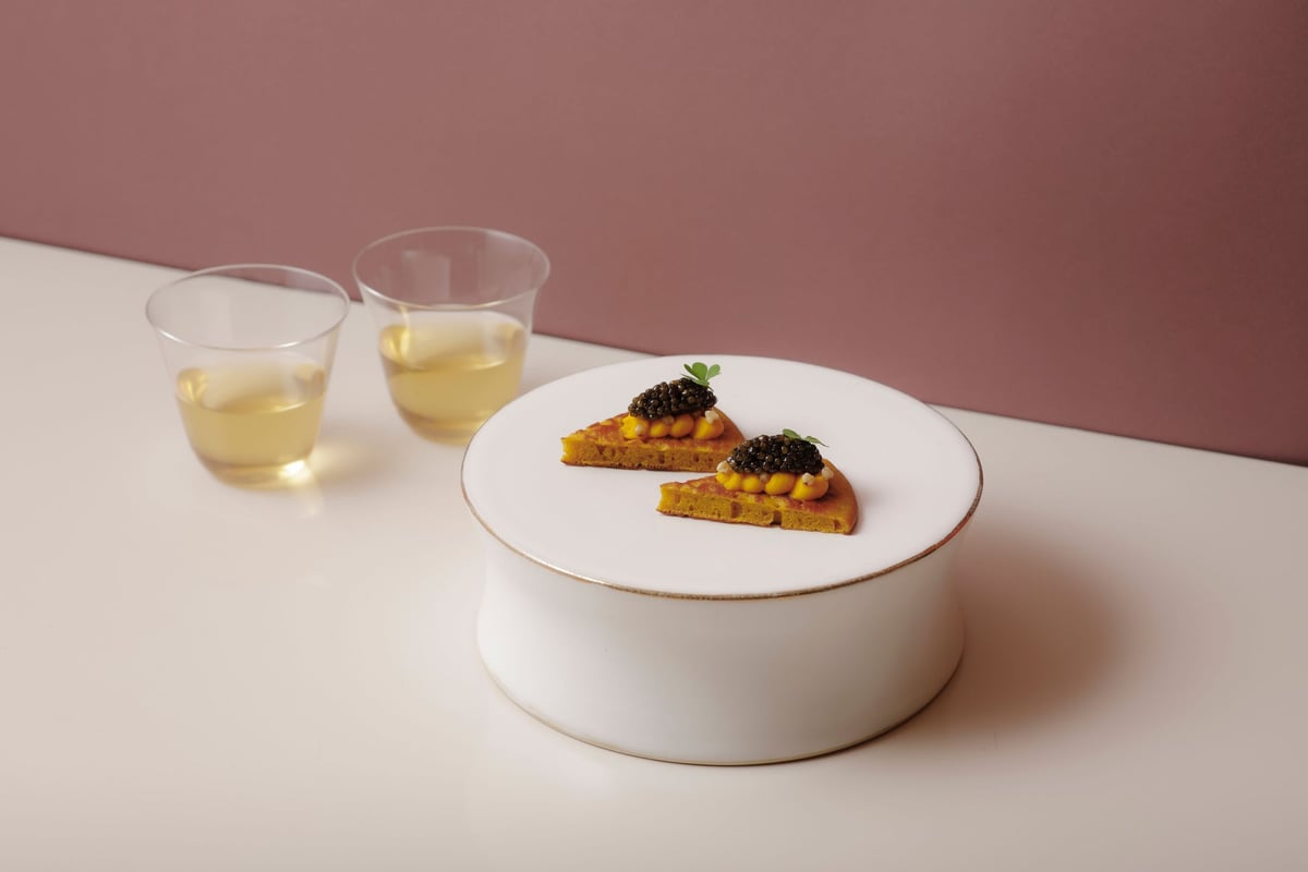 ■Buckwheat Flour and Pumpkin Blini with Caviar - Kirino Soba Tea, Kyoto