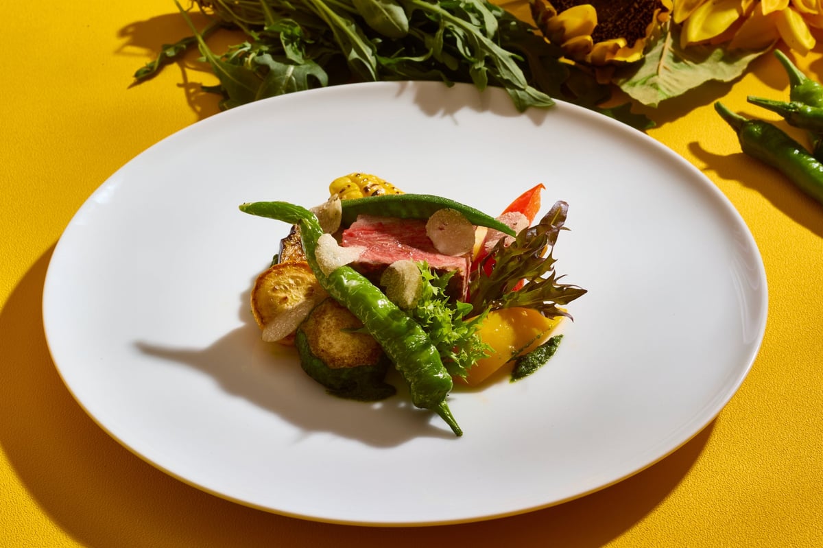 Domestic beef sirloin grill with summer truffles and verde sauce
