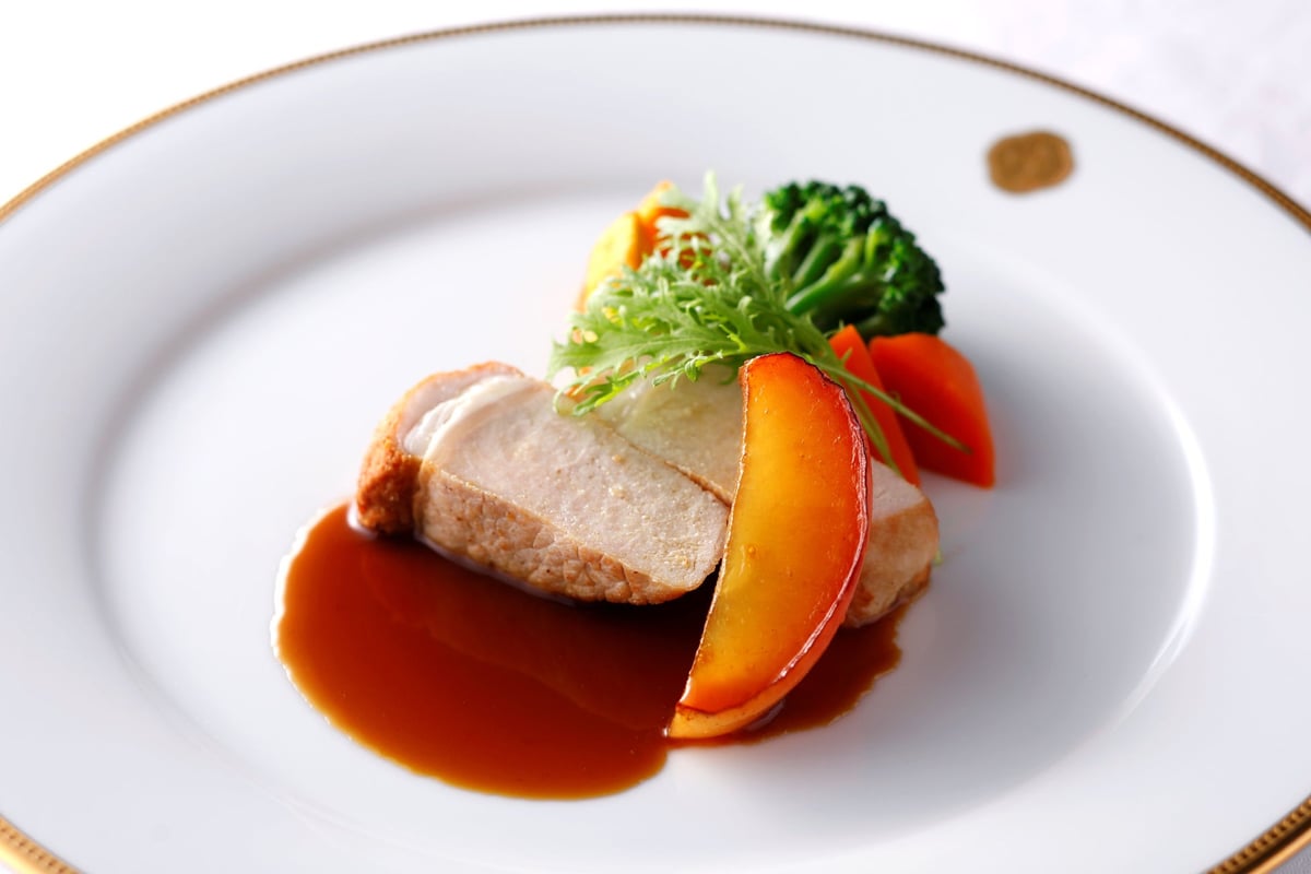 Poêlé of Aomori Apple Pork Loin with Caramelized Apples and Ginger-Madeira Sauce