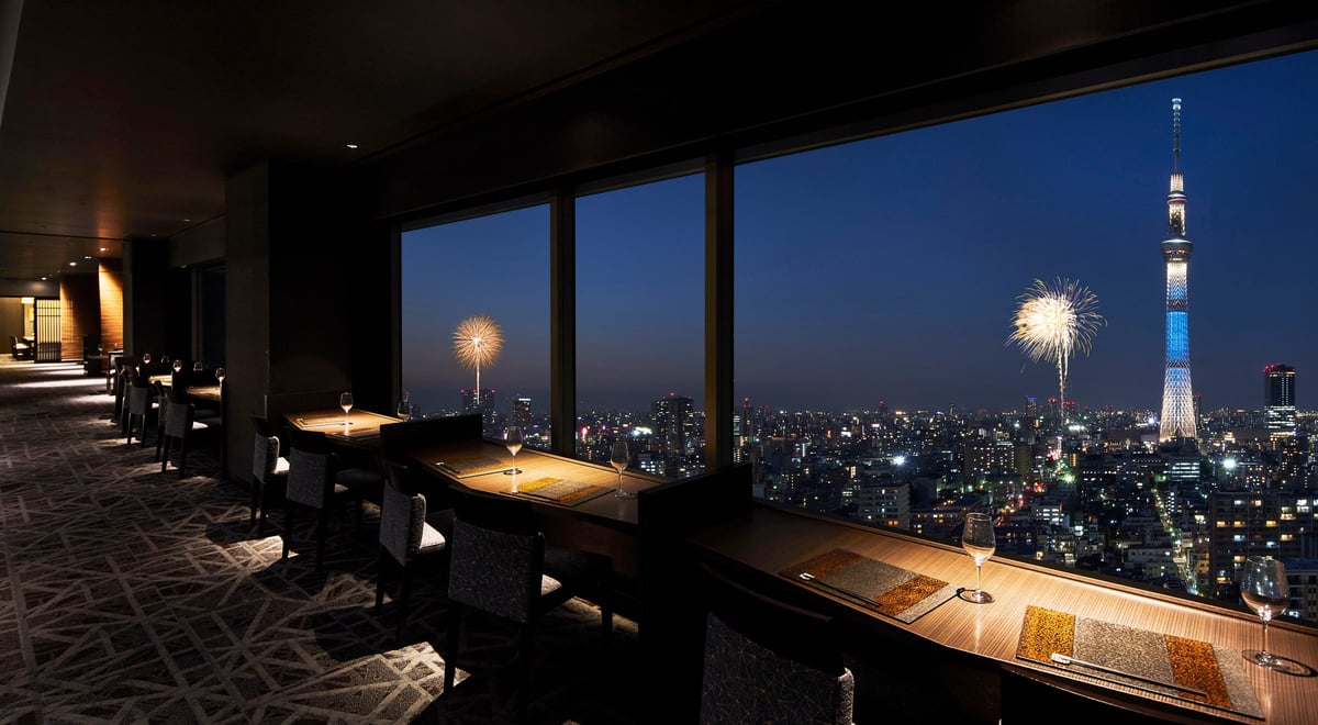View from the hotel’s top-floor restaurant