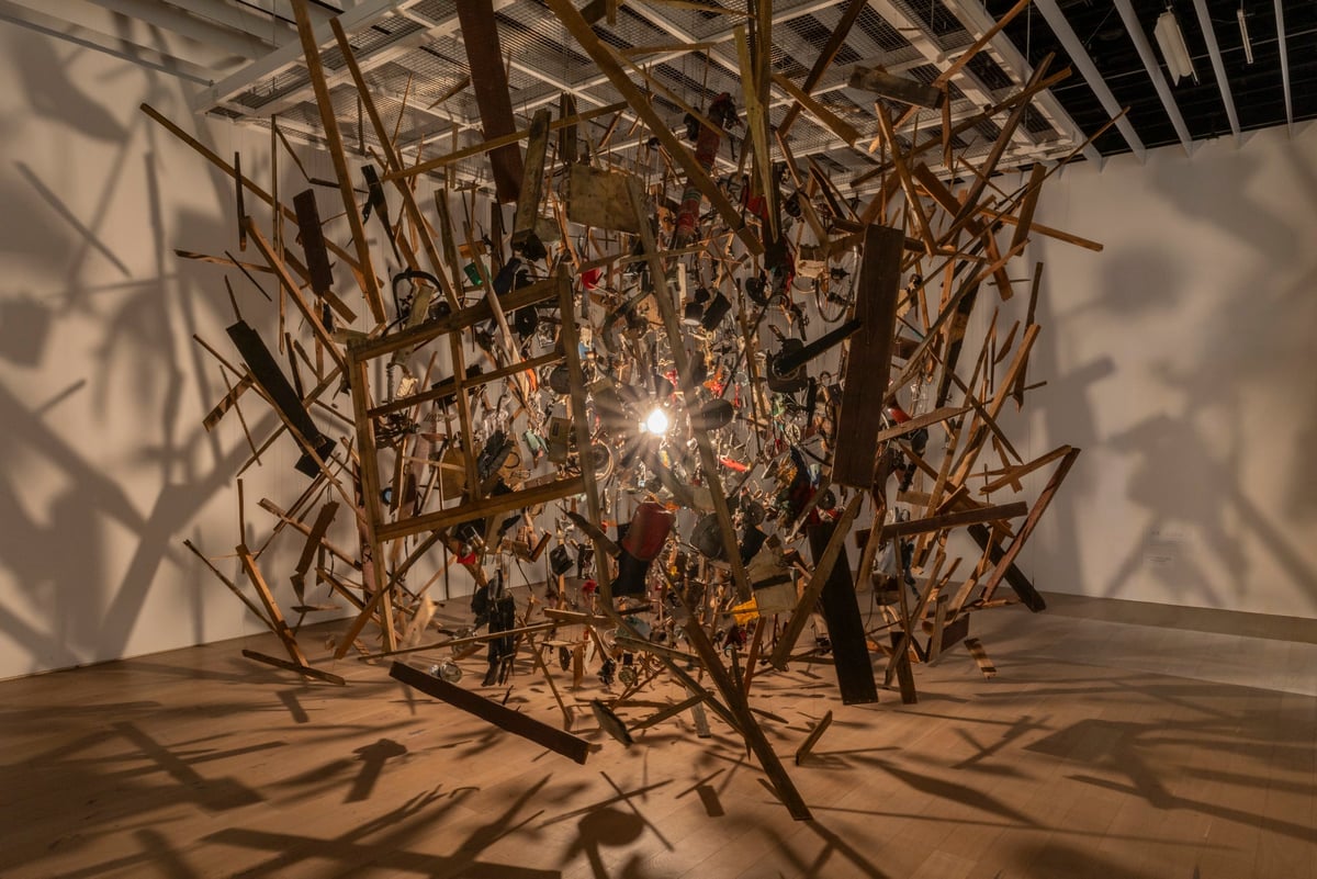 Cornelia Parker 'Cold Dark Matter: Exploded View' 1991, Tate Gallery, Photo: Tate © Cornelia Parker. Courtesy Frith Street Gallery, London