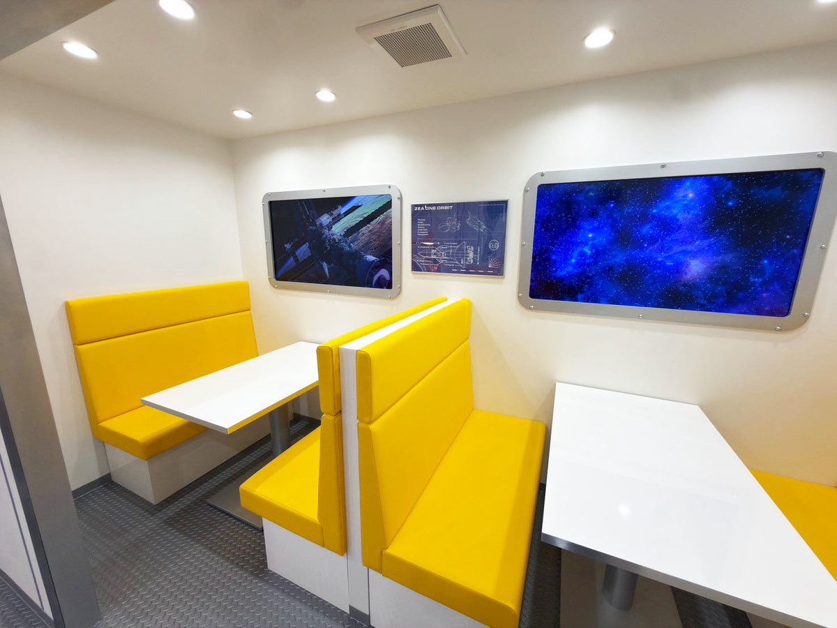 Semi-private rooms are available for groups, with a stunning view of the universe through spaceship windows.