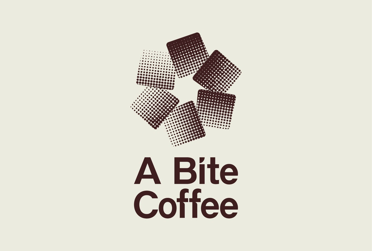 The logo design is inspired by the 'coffee mill's rotating blades,' which grind coffee beans into fine powder to be incorporated directly into the dough. The six squares represent the confections, while the small dots symbolize the ground coffee beans, reflecting both the brand's dedication to coffee confections and the warmth and friendliness unique to sweets.