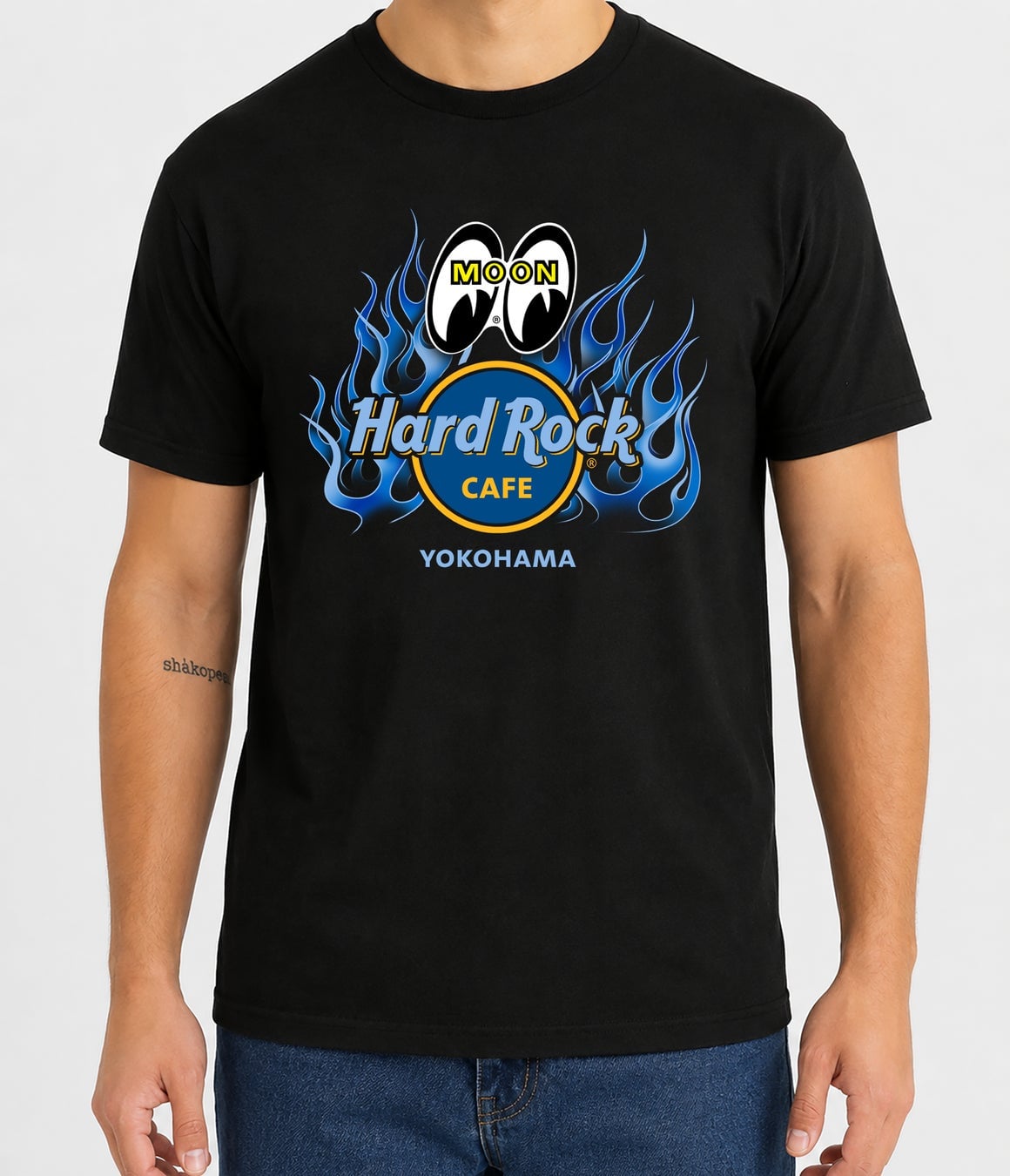 「MOONEYES」×Hard Rock CAFE Yokohama UNISEX FLAME LOGO TEE BLUE」 ¥6,600 (tax included)