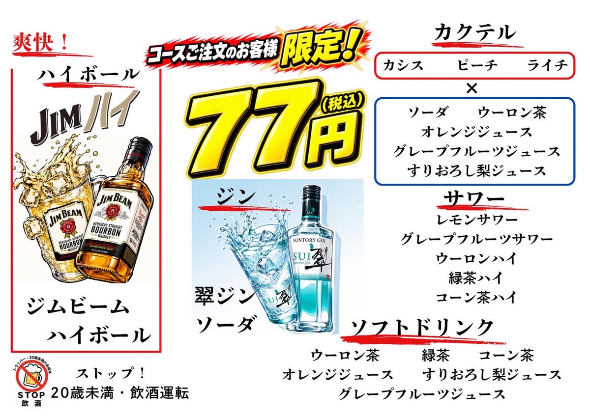 ¥77 Drinks at Hormone Yakiniku Shimachan’s BBQ Buffet in Tokyo September 16