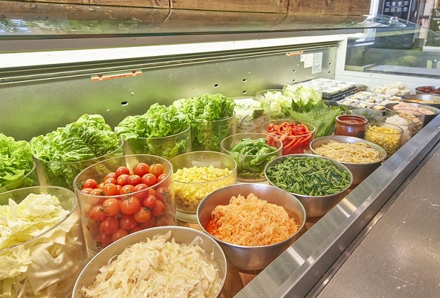Enjoy a buffet of fresh salads and desserts at KAMIMURA BAR