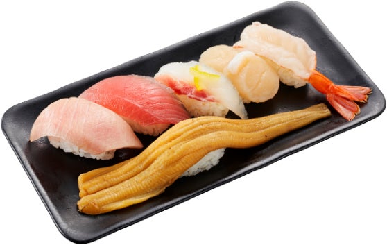 Enjoy a variety of sushi with the Kappa no Kiwami Gochisushi set, featuring six pieces for ¥1,173 (tax included ¥1,290). It includes premium ingredients like otoro, thick-cut tuna, seared true sea bream with yuzu salt, Hokkaido scallops, red shrimp, and a whole simmered conger eel, allowing you to savor the distinct flavors and textures of each. Also available is the Korean Fair Plate for ¥719 (tax included ¥790), which offers spicy soy sauce shrimp sushi, large salmon topped with Kimchi from Rijoen, pork tongue kimbap, and egg kimchi kimbap. Other highlights include the Luxury Tuna Bliss Three Pieces for ¥628 (tax included ¥690), the Rich Sea Urchin Three Pieces for ¥719 (tax included ¥790), and the Luxury Gunkan Three Pieces for ¥628 (tax included ¥690). The Premium Sushi Set, featuring six pieces, is priced at ¥1,173 (tax included ¥1,290), and the three-piece sets range from ¥628 to ¥719, all offering a luxurious tasting experience.