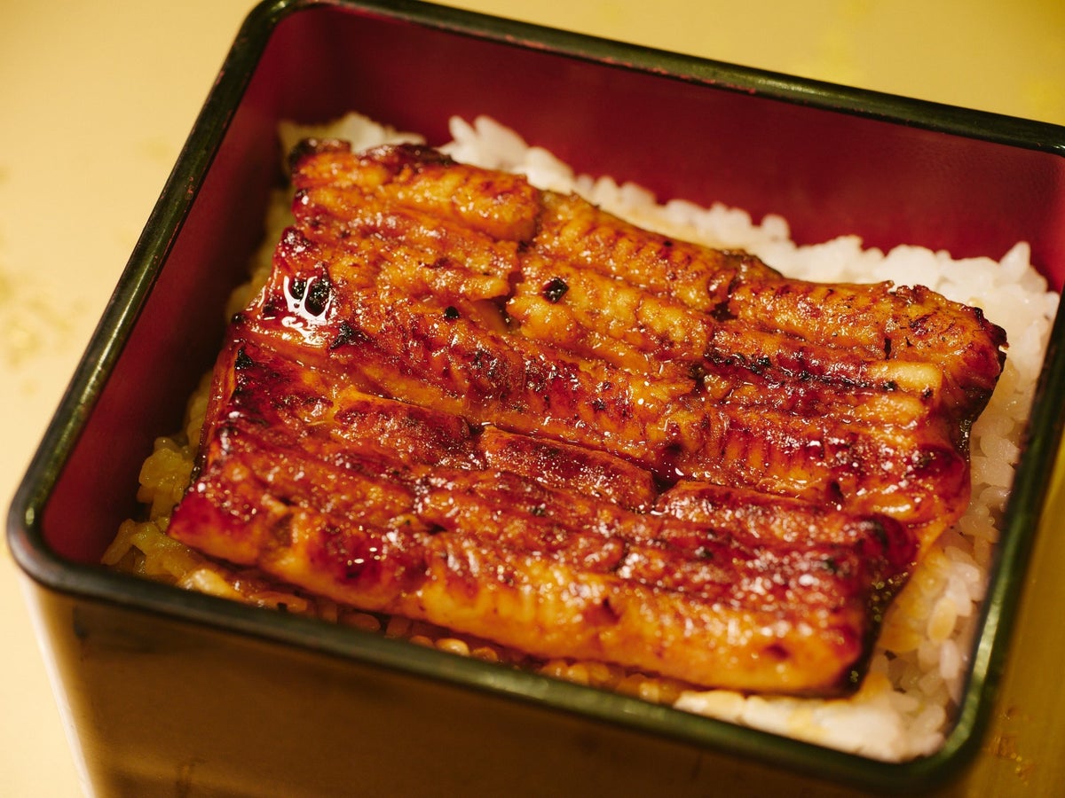 Freshly prepared domestic Unaju (eel over rice).