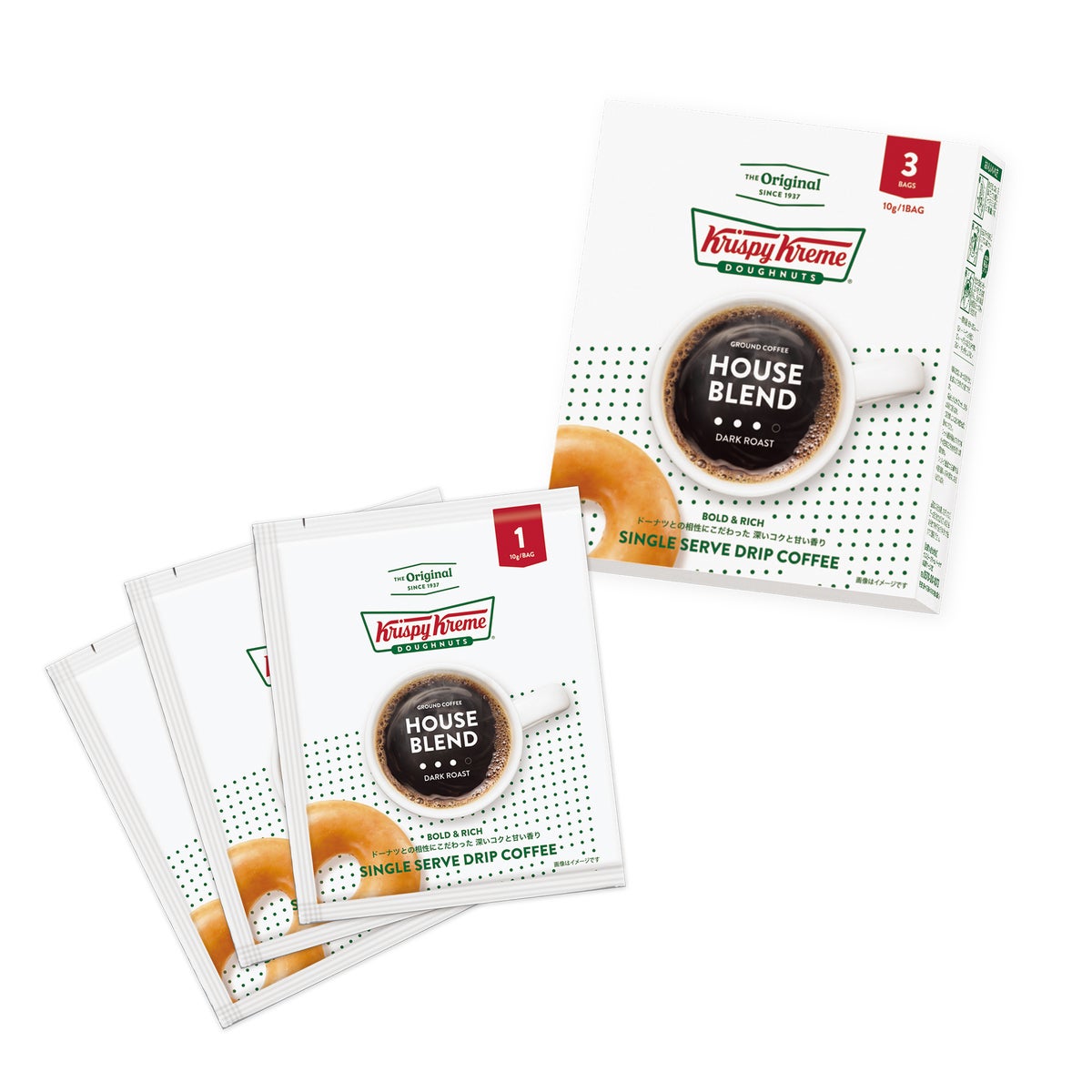Reference information: Product details: 'Crispy Cream Drip Bag House Blend' 【Sales period】 From Thursday, October 1, 2026, until sold out 【Price】 1P: ¥172 (tax included) / 3P: ¥486 (tax included) 【Stores】 Crispy Cream Donuts stores (excluding some retail stores and events outside Shibuya Tokyu Food Show and KKD stores) Crispy Cream's House Blend is now available as a drip bag. Enjoy coffee that pairs perfectly with donuts, easily anywhere. Perfect for your home donut time with freshly brewed coffee.