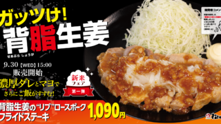 Matsunoya Launches ¥1,090 Pork Fried Steak Set in Japan September 30