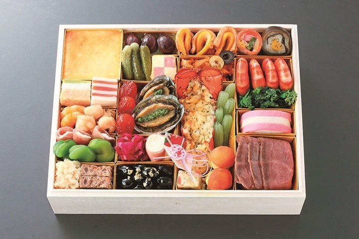● Japanese & Western Osechi Cuisine - Serves 3 Price: JPY 29,700 (tax included) Tiered box size: 26.5 cm (W) × 20.0 cm (D) × 6 cm (H), 1 tier