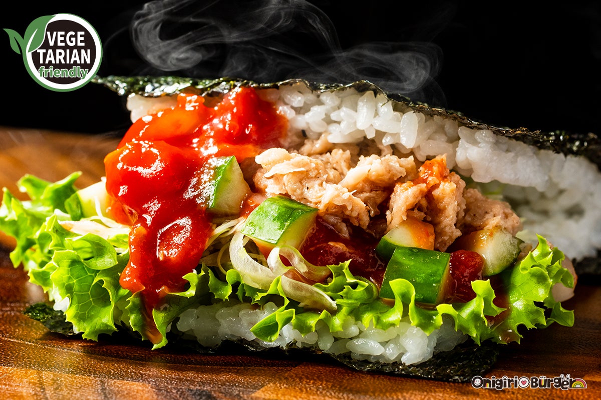 Vegetarian-friendly Soy Meat Taco Rice Onigiri Burger